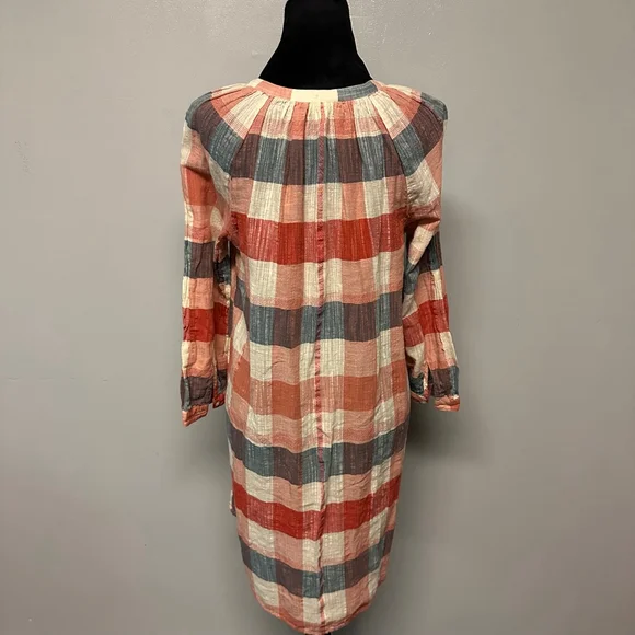Lucky Brand Plaid button front dress babydoll Size small petite cotton/linen - Picture 4 of 10